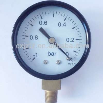 Y50R-0bar Vacuum Pressure Gauge With Black Steel Case ,Black Steel Bezel Bottom Coonction