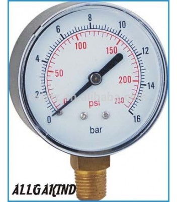 Y63A Low Pressure Gauge  Plastic case Plastic Snap in plastic Len Bottom Connction