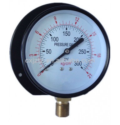 Y100T-300PSI Standard Pressure Gauge With Back Flange And Black Steel Case , Bottom Connction